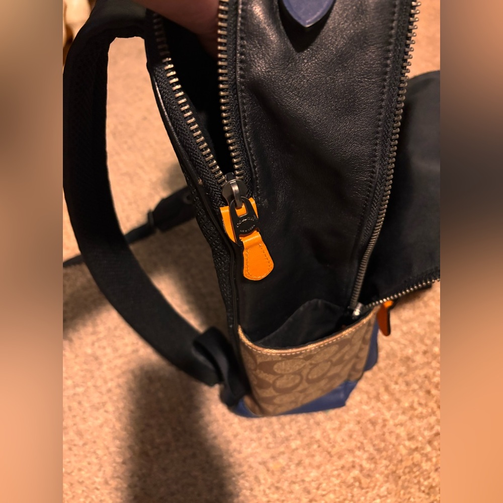 Coach Men’s Signature Canvas Backpack with Black and Blue Leather Accents - Picture 2 of 6